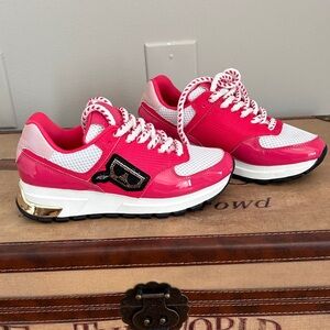 Karl Lagerfeld Pink and White Sneakers with Gold Accent